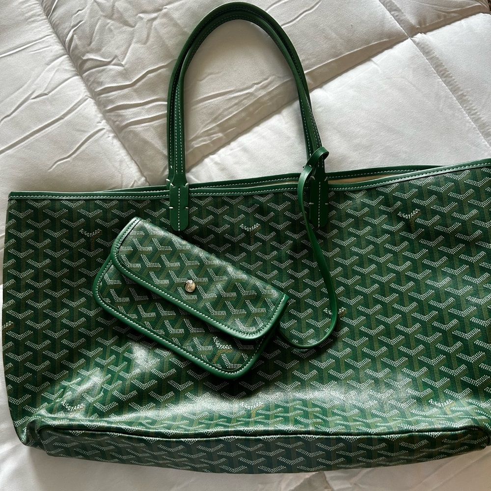 Green Patterned Tote Bag with Pouch